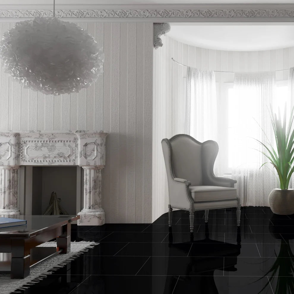 Albera Black Marble - 8mm High Gloss Laminate Flooring