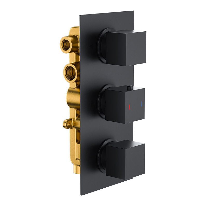 Concealed Shower Matt Black Square 3 Outlet, 3 Knob