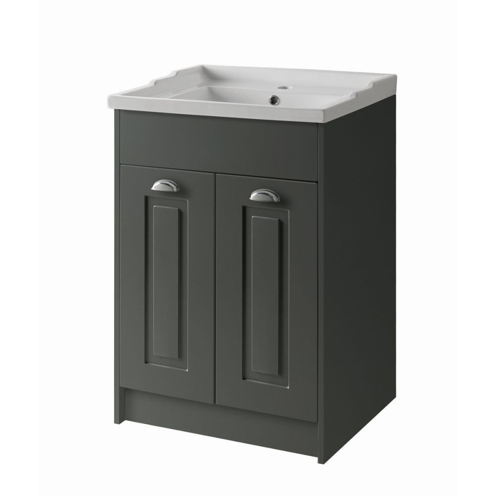Buckingham 600mm Floor Standing 2 Door Unit & Basin - Matt Grey