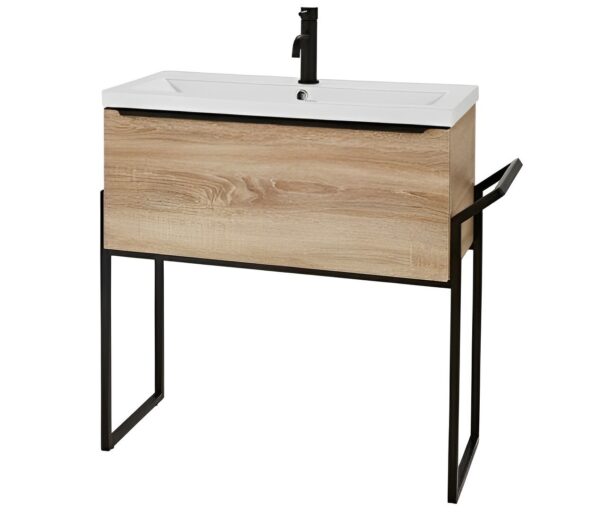 Kore 800mm Wall Mounted Drawer Unit & Ceramic Basin - Sonoma Oak