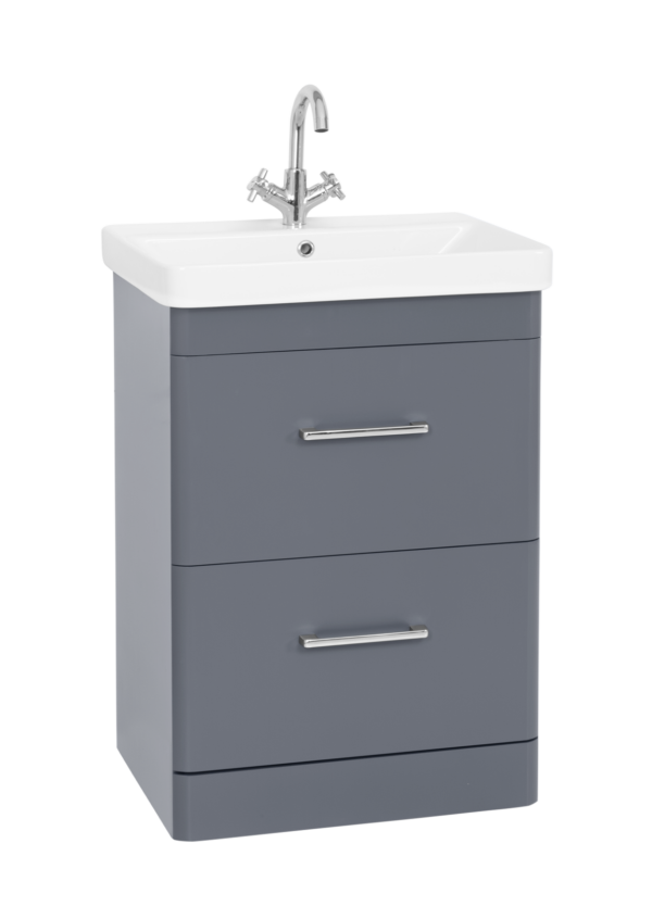 Options 24 600mm Floor Standing 2 Drawer Unit & Ceramic Basin - Matt Cool Grey