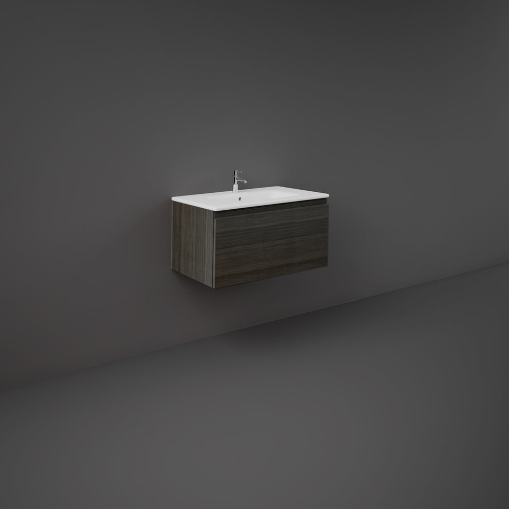 RAK Ceramics Joy Uno Wall Hung 1 Drawer Vanity Unit & Basin 800mm - Moka Walnut