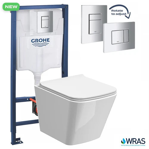 Rimless Square Wall Hung Pan Concealed Wc Frame Grohe 1.12 Chrome Plate Full Pack 3877220A
