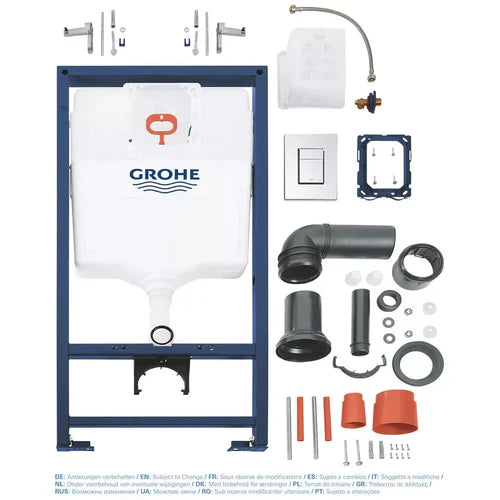 Rimless Square Wall Hung Pan Concealed Wc Frame Grohe 1.12 Chrome Plate Full Pack 3877220A