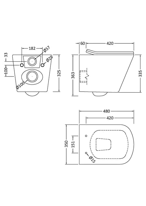 Rimless Square Wall Hung Pan Concealed Wc Frame Grohe 1.12 Chrome Plate Full Pack 3877220A