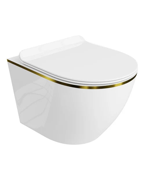 Grohe 38732GNO Gold Brushed Brass Plate Wc Frame 1.12 Rimless Toilet Wall Hung Pan Soft Close Seat Slim 38536001