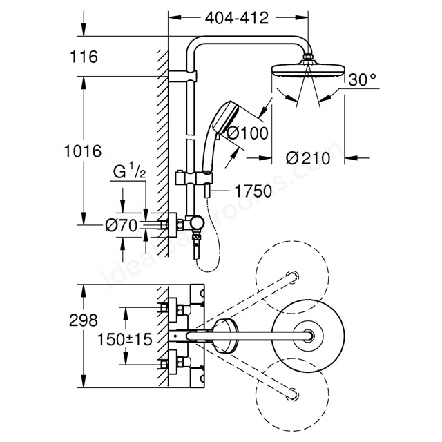 Grohe Tempesta Cosmopolitan System 210 Shower system with Thermostat for Wall Mounting