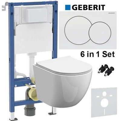 Anas Magna Rimless Pan With Geberit Duofix Alpha01 Wc Frame White Round Flush Plate 458.039.00.2 + 115.035.11.1 + 1211-11