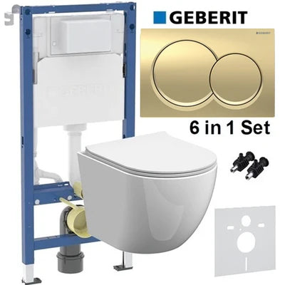 Anas Magna Rimless Pan With Geberit Duofix Alpha01 Wc Frame Brass Round Flush Plate 458.039.00.2 + 115.035.QE.1 + 1211-11