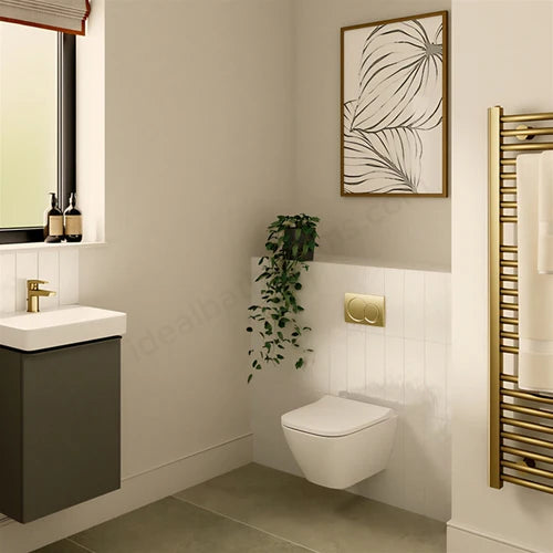 Anas Magna Rimless Pan With Geberit Duofix Alpha01 Wc Frame Brass Round Flush Plate 458.039.00.2 + 115.035.QE.1 + 1211-11