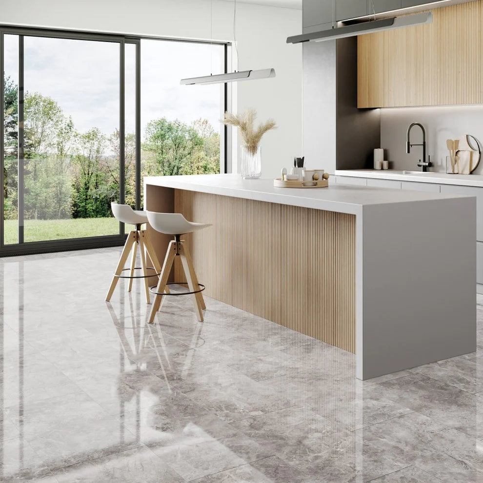 Albera Grey Marble - 8mm High Gloss Laminate Flooring
