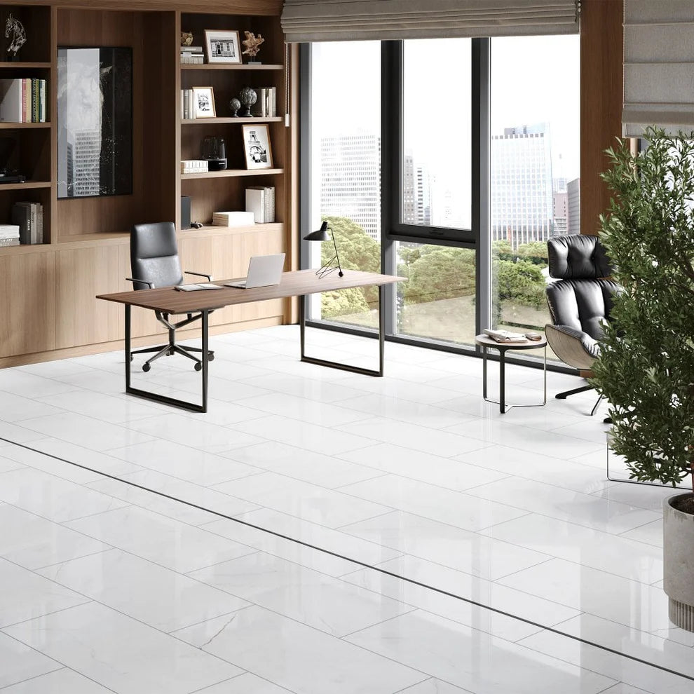 Albera White Marble - 8mm High Gloss Laminate Flooring