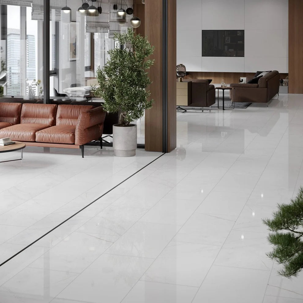 Albera White Marble - 8mm High Gloss Laminate Flooring