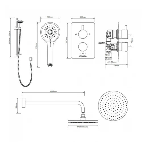 Aqualisa Aq Concealed Thermostatic Round Dials Adj/ Fix Wall Chrome AQRNDCV2