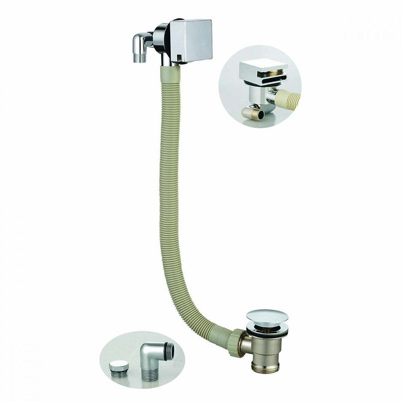 Bath Filler Waste Overflow Square Chrome