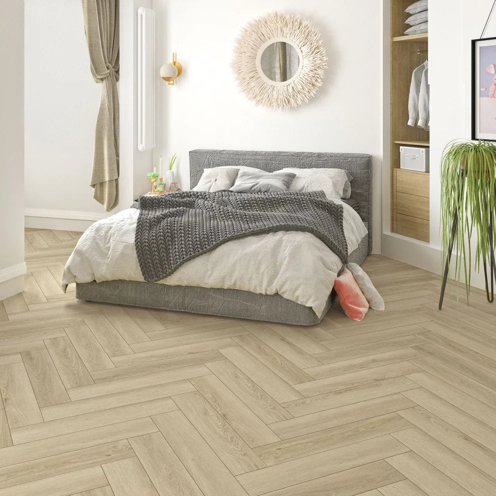 Beaumont Oak - Herringbone 5mm Embossed Purecoat Rigid Core Vinyl Flooring