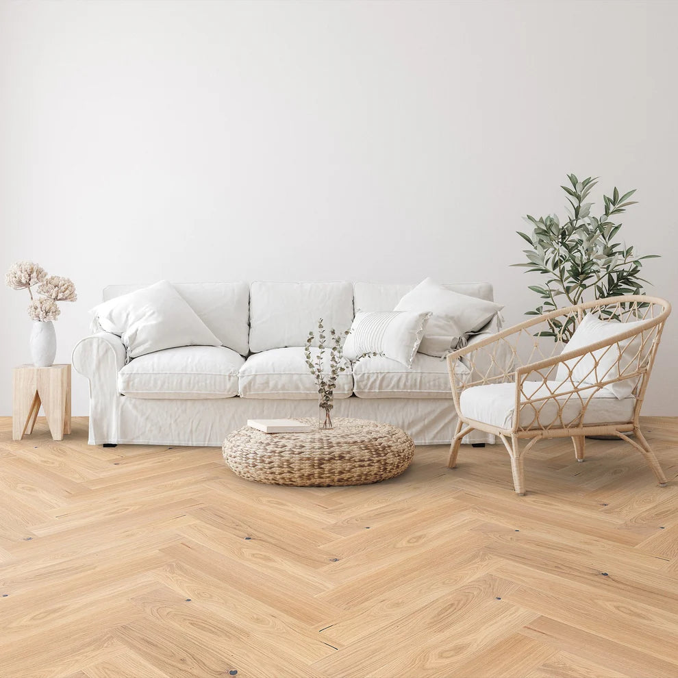Bianco Oak - Herringbone Parquet 14mm Matt UV lacquer Engineered Real Wood Flooring