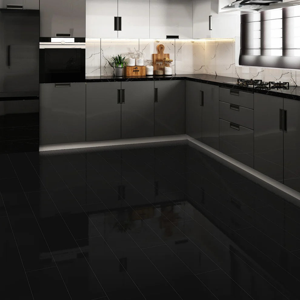 Black - SPC 6mm High Gloss Rigid Core Vinyl Flooring