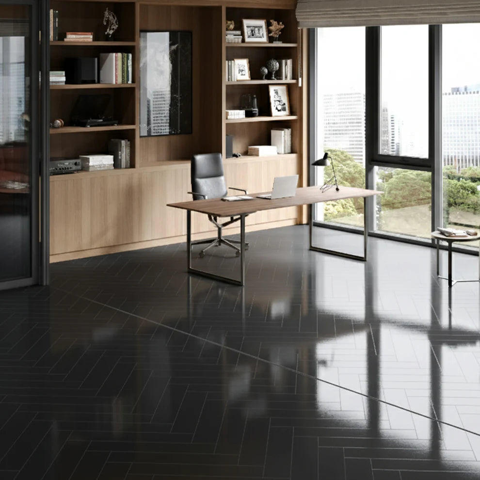 Black - Herrringbone 6mm High Gloss Luxury Vinyl Flooring
