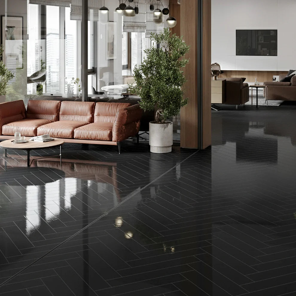 Black - Herrringbone 6mm High Gloss Luxury Vinyl Flooring