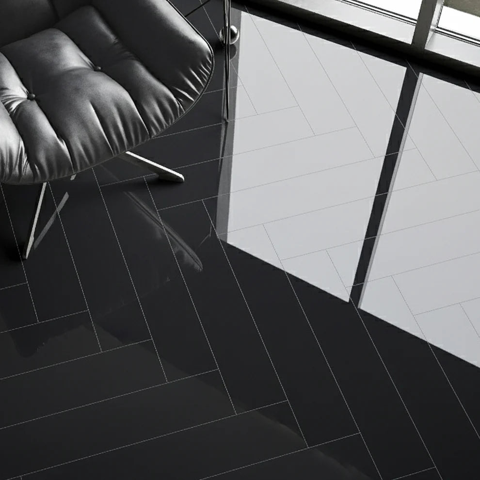 Black - Herrringbone 6mm High Gloss Luxury Vinyl Flooring