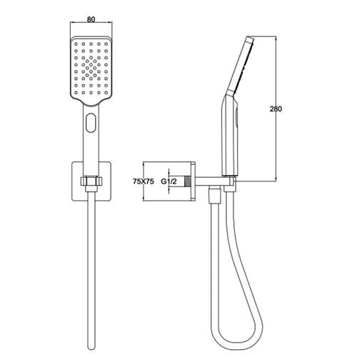 JTP HIX Square Water Outlet with Holder, Hose and Hand Shower - Brushed Black 37SQUARE/WS/BBL