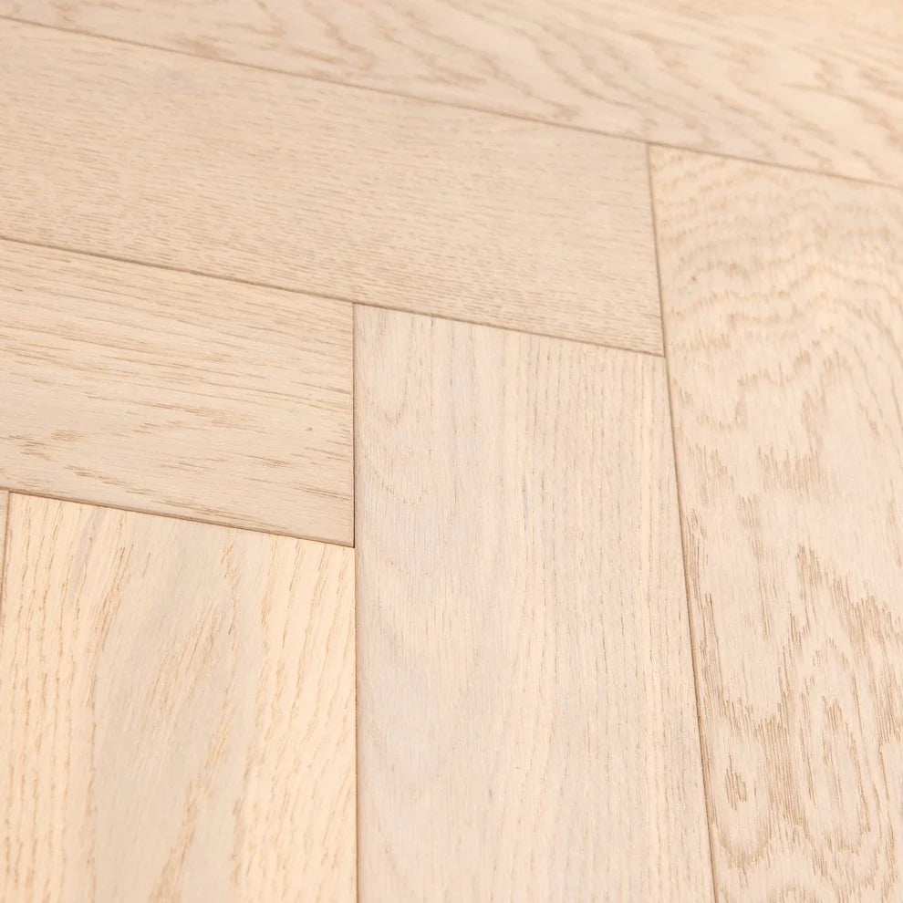 Brushed White Oak - Herringbone 14mm UV Oiled Engineered Real Wood Flooring