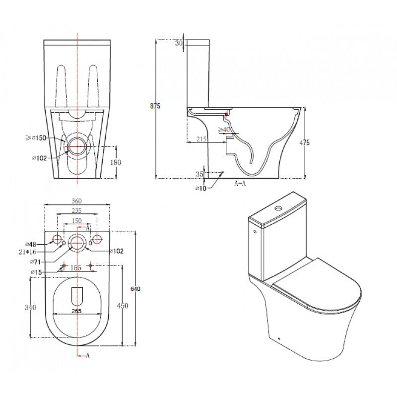 Comfort Rimless High Rise c/c Toilet
