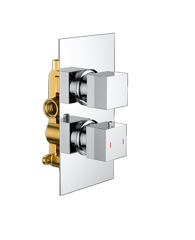 Concealed Shower Chrome Square 1 Outlet, 2 Knob