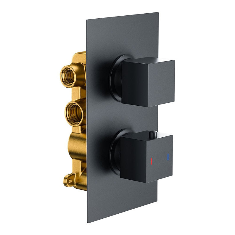 SCN Concealed Shower Matt Black Square 2 Outlet, 2 Knob