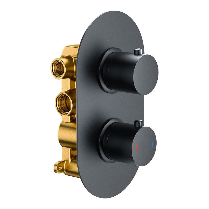 Concealed Shower Matt Black Round 2 Outlet, 2 Knob