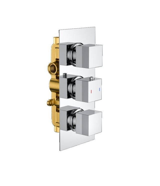 Concealed Shower Chrome Square 2 Outlet, 3 Knob