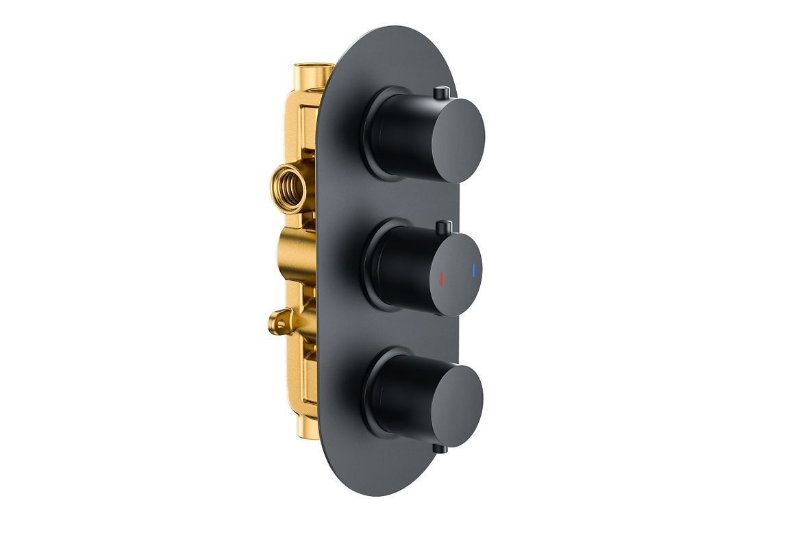 Concealed Shower Matt Black Round 2 Outlet, 3 Knob