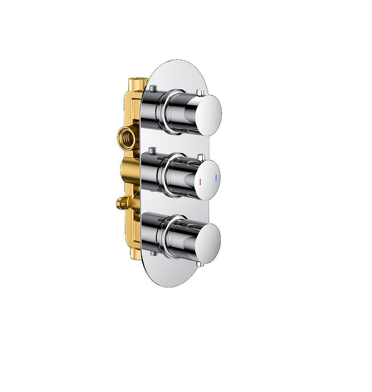 Concealed Shower Chrome Round 2 Outlet, 3 Knob