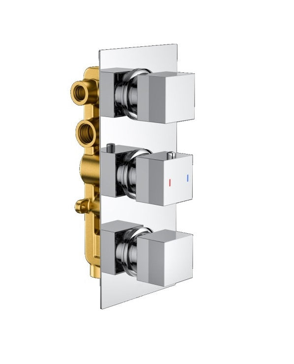 Concealed Shower Chrome Square 3 Outlet, 3 Knob