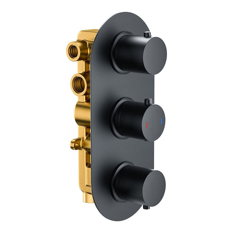 Concealed Shower Matt Black Round 3 Outlet, 3 Knob