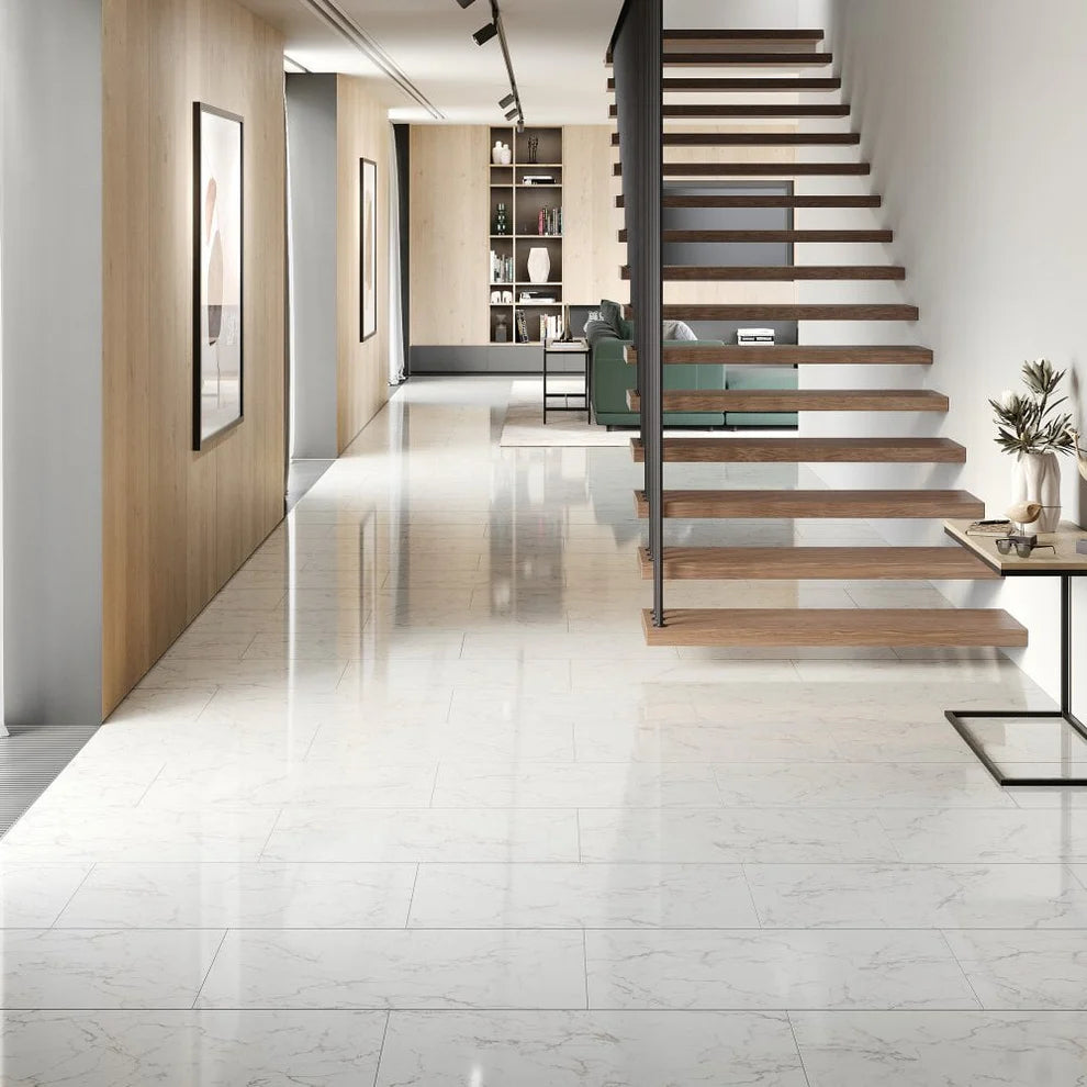 Albera Carrara Marble - 8mm High Gloss Laminate Flooring