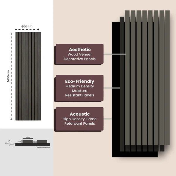 Wooden Acoustic Wall Panels 2400mmx600mm - Dark Oak