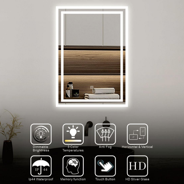 LED Frameless Mirror 500mm x 700mm With Shaver Socket