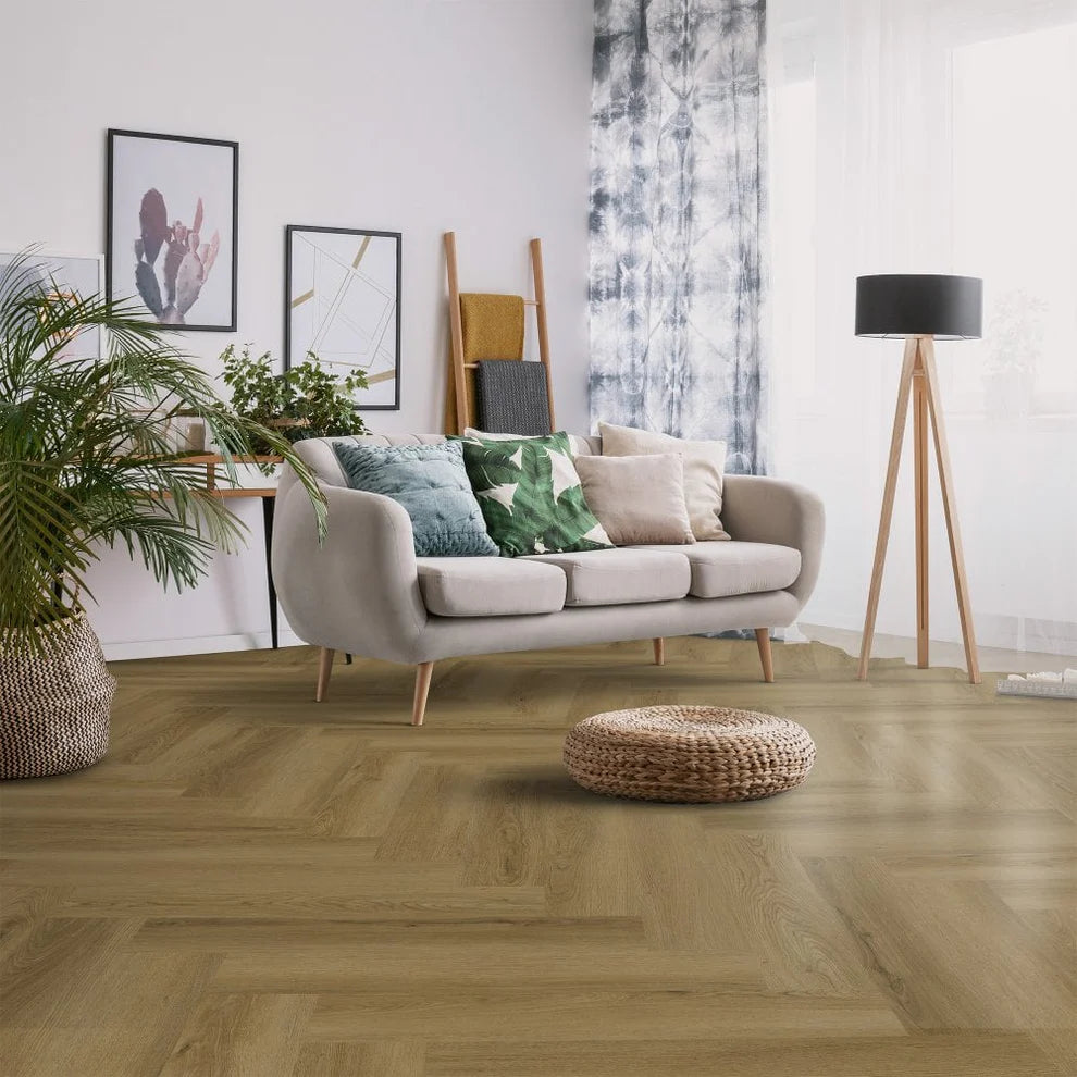 Edmonton Oak - Herringbone 5mm Embossed Purecoat Rigid Core Vinyl Flooring