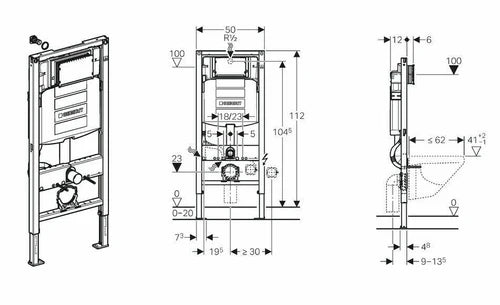 Geberit Duofix UP320 WC Frame Rimless Wall Hung Toilet Pan with Soft Close Seat