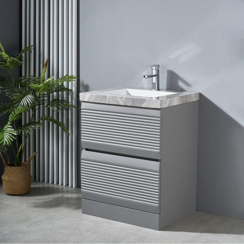 Grace Stainless Steel Two Drawers Floor Standing Vanity & Porcelain Top
