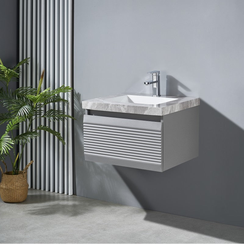 Grace Stainless Steel Single Drawer Wall Mounted Vanity & Porcelain Top