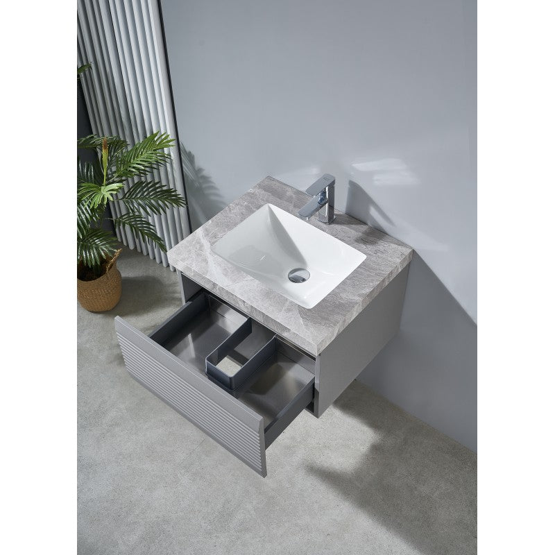 Grace Stainless Steel Single Drawer Wall Mounted Vanity & Porcelain Top