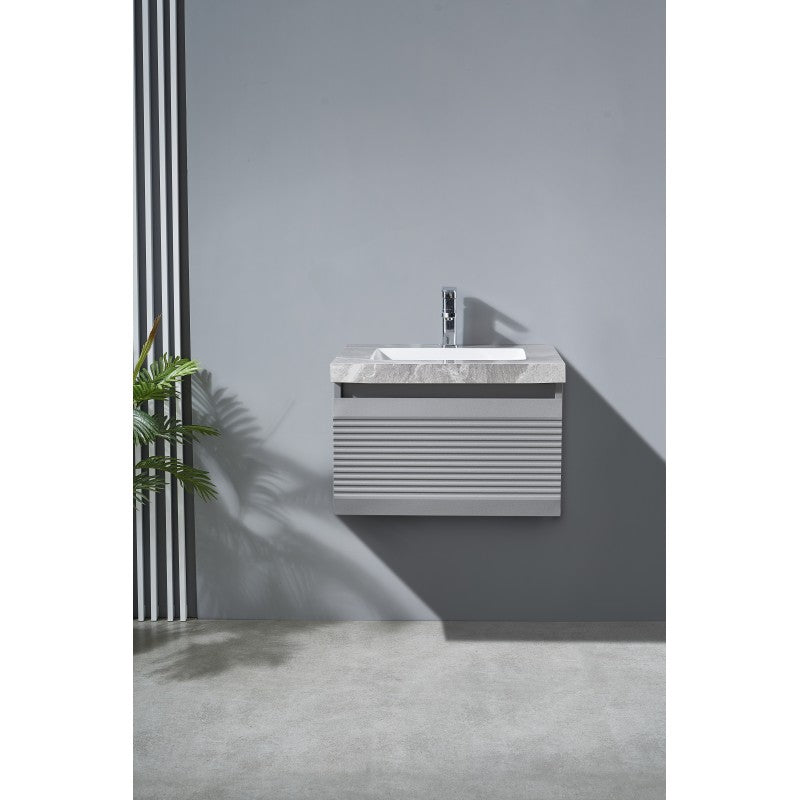Grace Stainless Steel Single Drawer Wall Mounted Vanity & Porcelain Top