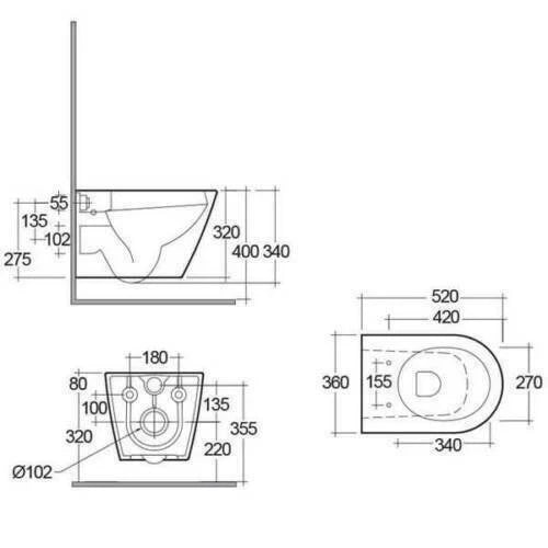 Grohe 0.82M Concealed Cistern WC Frame RAK Ceramics Rimless Wall Hung Toilet Pan