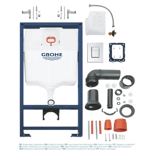 Grohe 0.82M Concealed Cistern WC Frame RAK Ceramics Rimless Wall Hung Toilet Pan