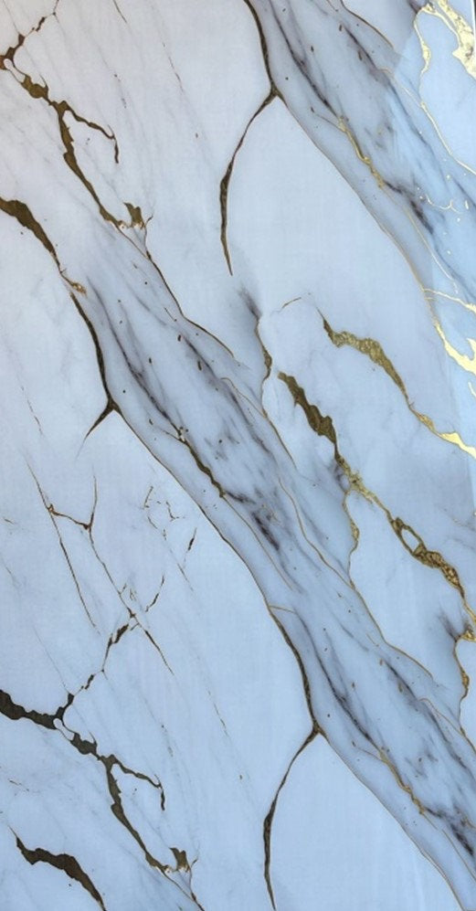 Waterproof Wall PVC Panel Gold White Marble Gloss