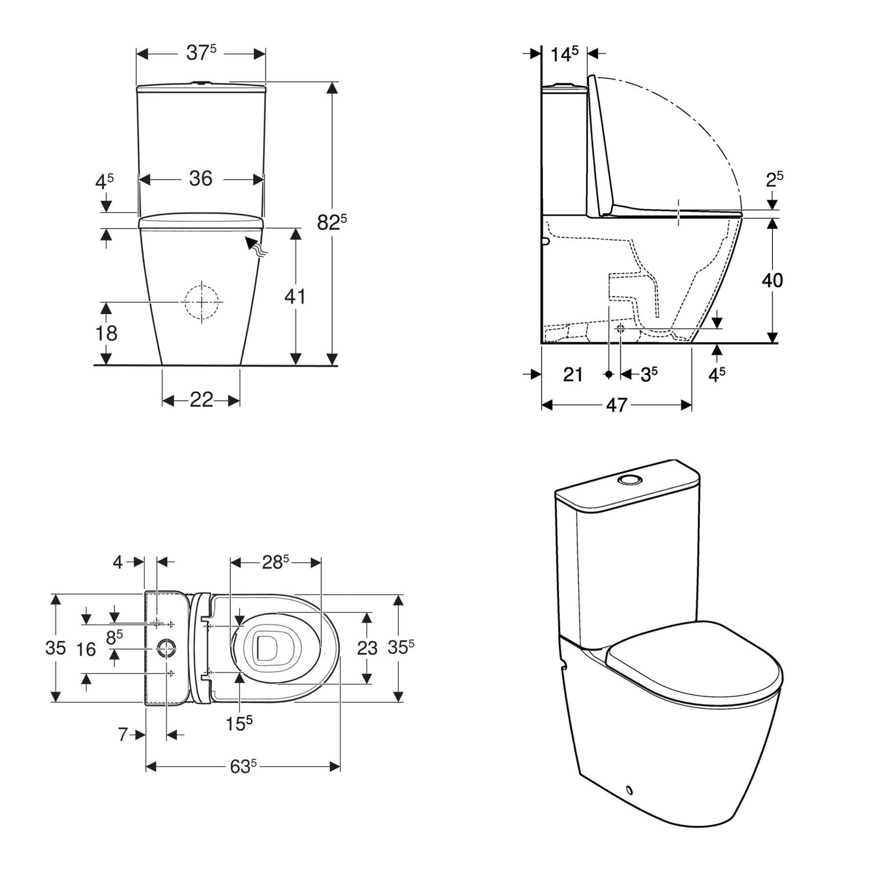 Geberit Smyle 3-in-1 Rimless CC Toilet Pack with Pan, Cistern & Soft Close Seat
