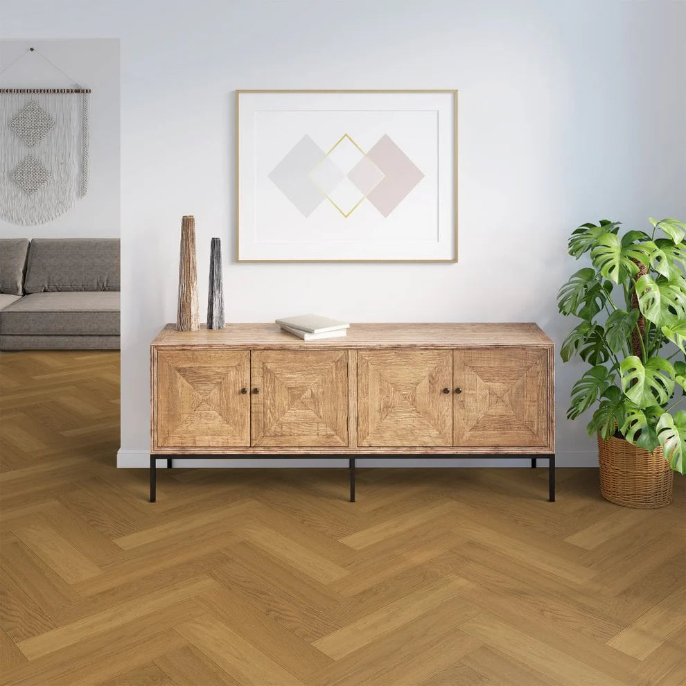 Invisible Light Brushed Oak - Herringbone 14mm Matt Lacquered Engineered Real Wood Flooring